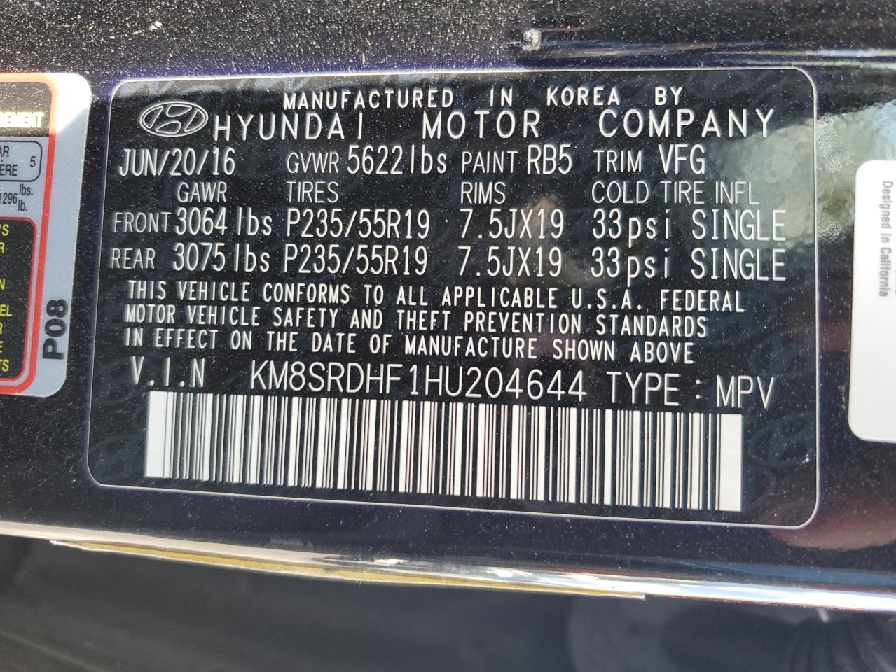 KM8SRDHF1HU204644 2017 Hyundai Santa Fe Se Ultimate