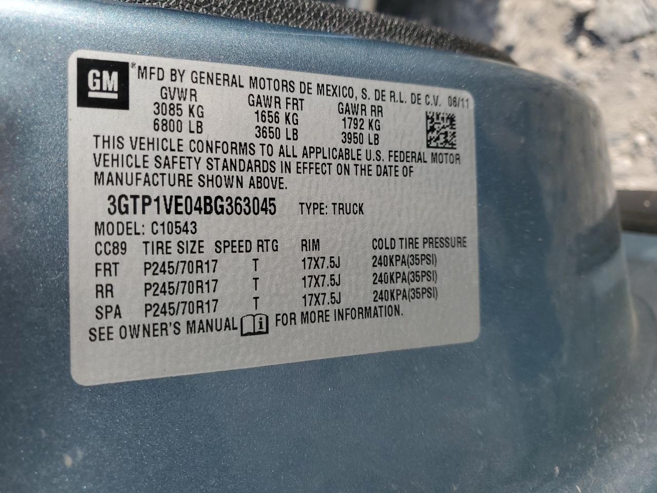 2011 GMC Sierra C1500 Sle VIN: 3GTP1VE04BG363045 Lot: 64560464