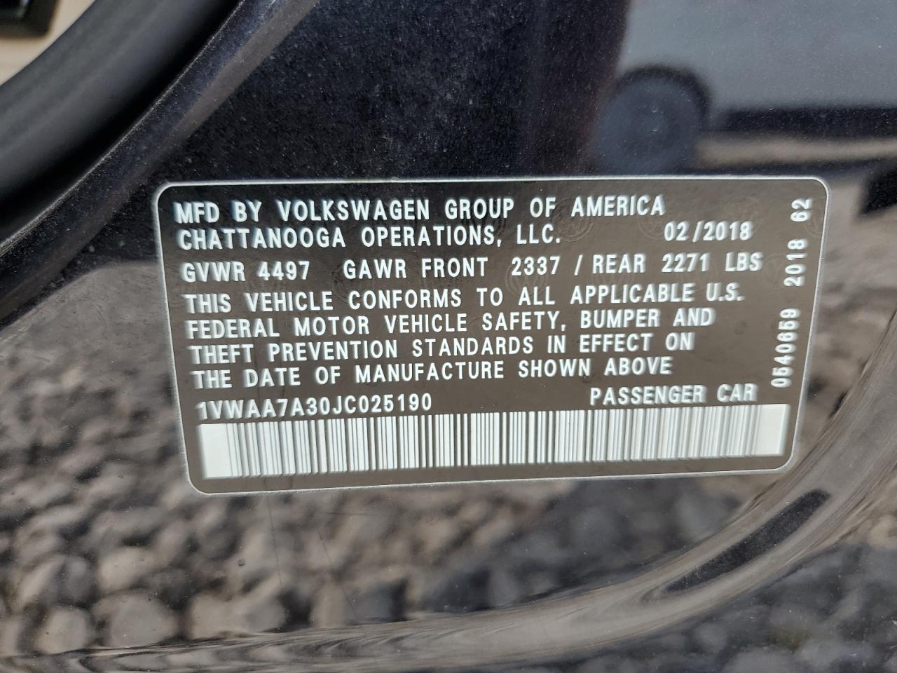 1VWAA7A30JC025190 2018 Volkswagen Passat S