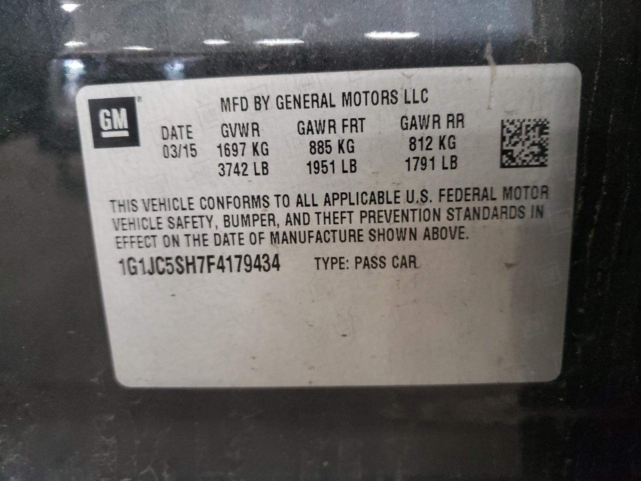 2015 Chevrolet Sonic Lt VIN: 1G1JC5SH7F4179434 Lot: 68981894