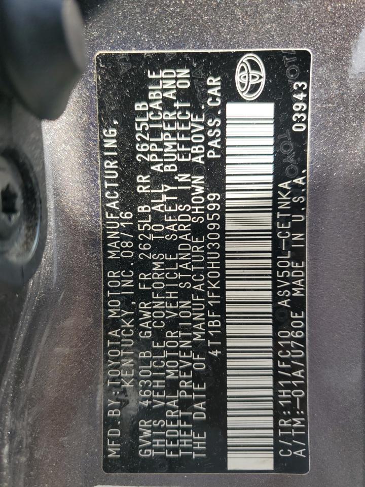 4T1BF1FK0HU309599 2017 Toyota Camry Le