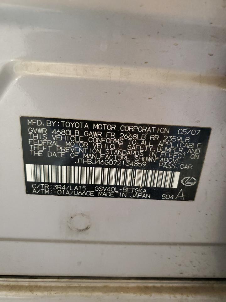 2007 Lexus Es 350 VIN: JTHBJ46G072134859 Lot: 67383814