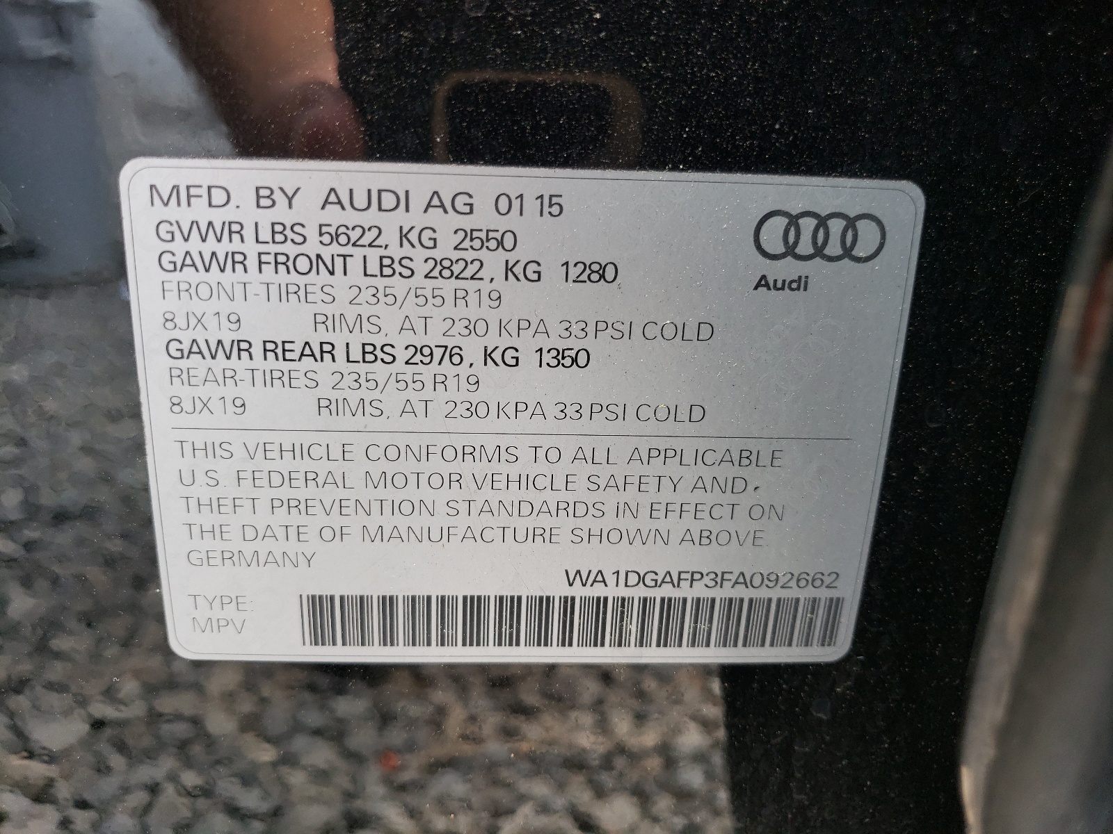 WA1DGAFP3FA092662 2015 Audi Q5 Premium Plus