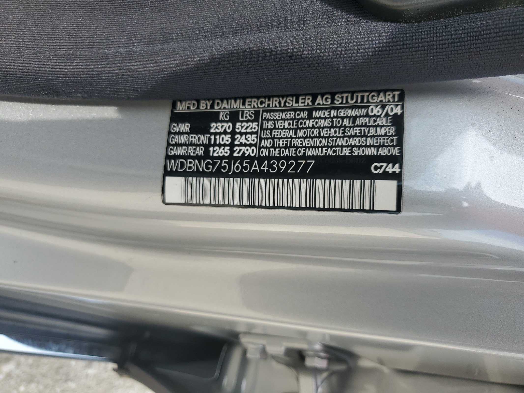 WDBNG75J65A439277 2005 Mercedes-Benz S 500