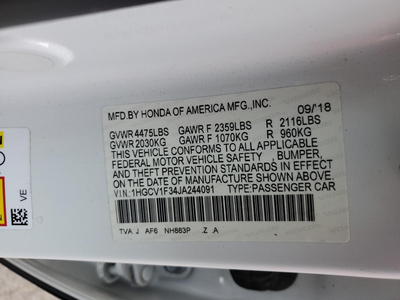 1HGCV1F34JA244091 2018 Honda Accord Sport