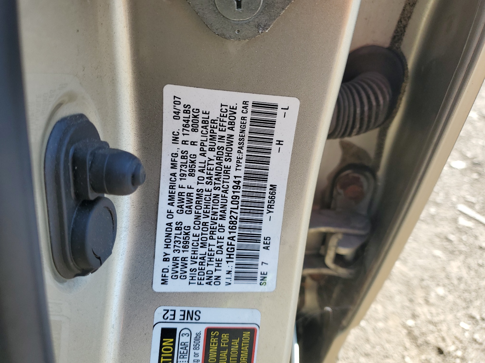 1HGFA16827L091941 2007 Honda Civic Ex