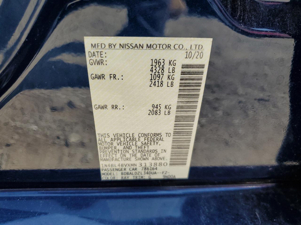 1N4BL4BVXMN313880 2021 Nissan Altima S