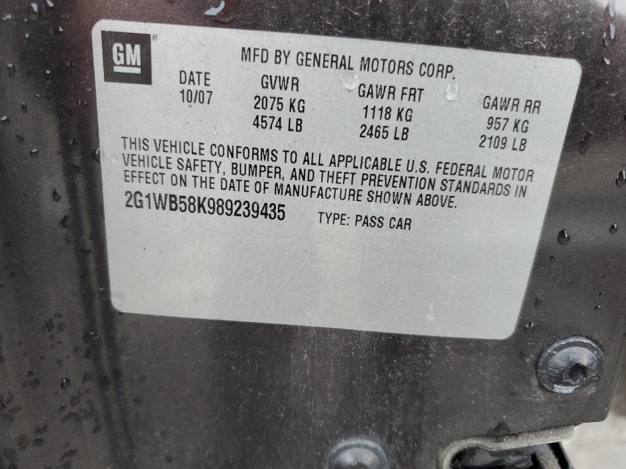 2008 Chevrolet Impala Ls VIN: 2G1WB58K989239435 Lot: 65680294