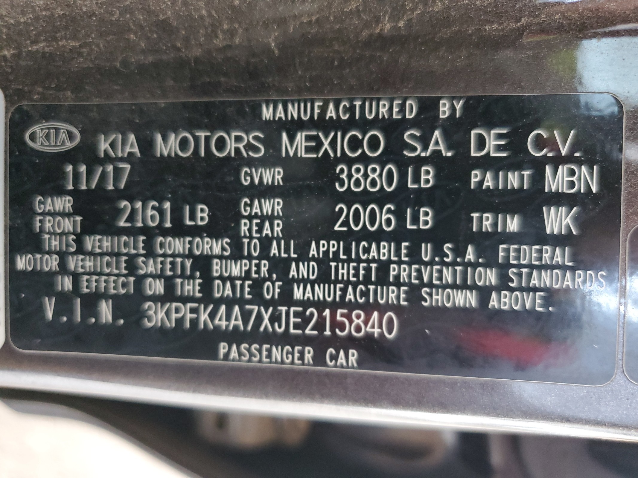 3KPFK4A7XJE215840 2018 Kia Forte Lx