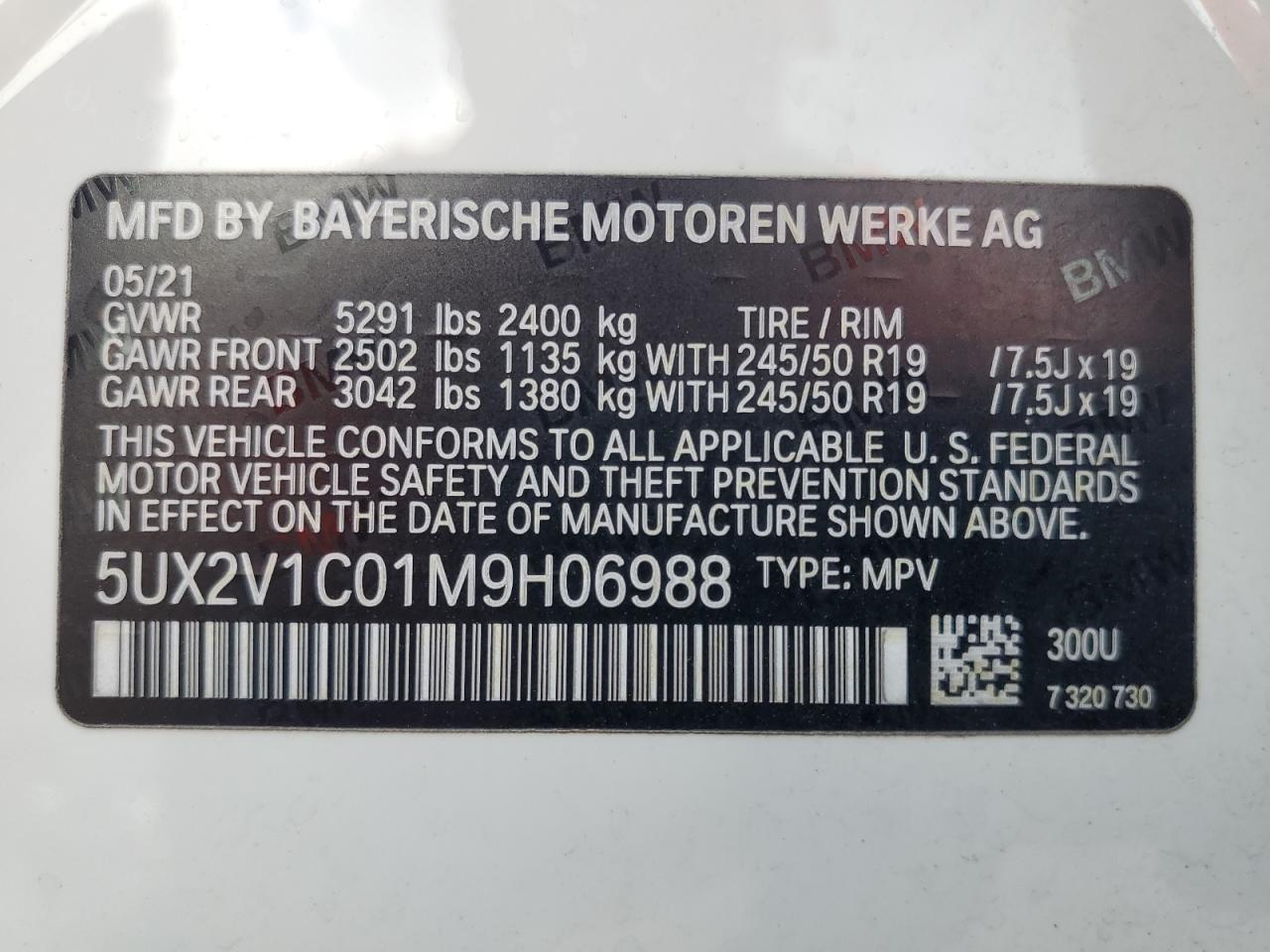 2021 BMW X4 xDrive30I VIN: 5UX2V1C01M9H06988 Lot: 69380564