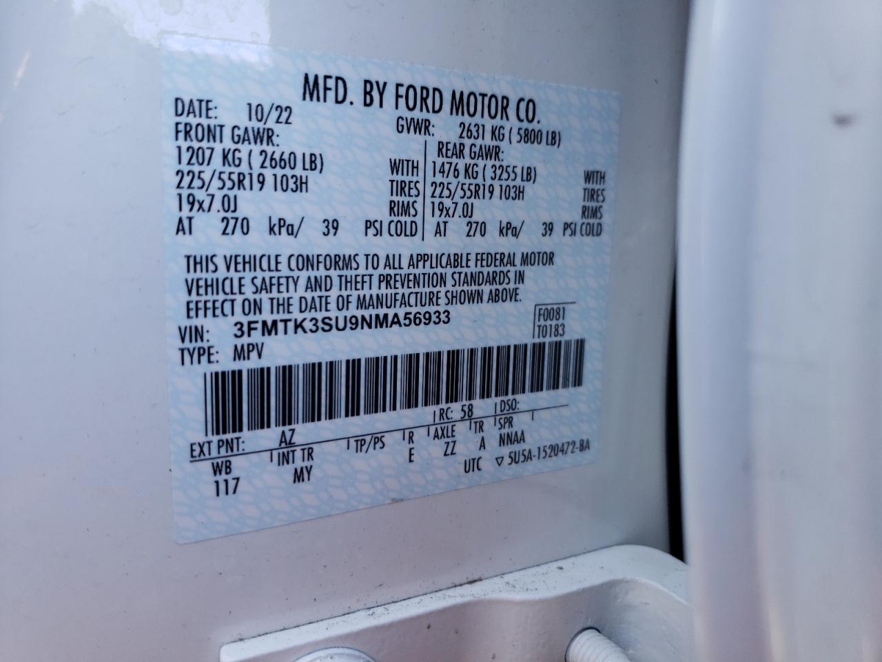 2022 Ford Mustang Mach-E Premium VIN: 3FMTK3SU9NMA56933 Lot: 65472044