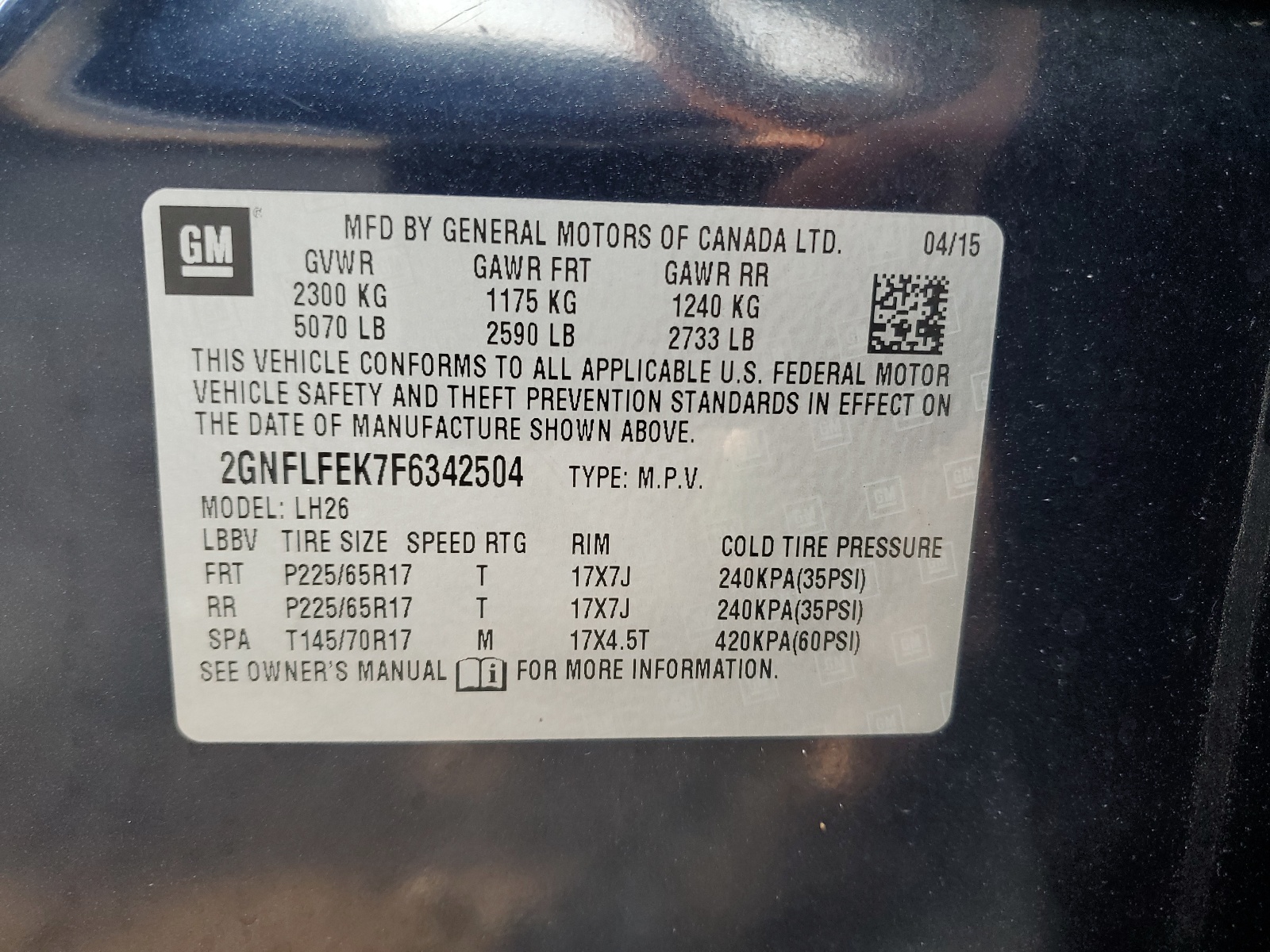 2GNFLFEK7F6342504 2015 Chevrolet Equinox Lt 2GNFLFEK7F6342504 2015 Chevrolet Equinox Lt
