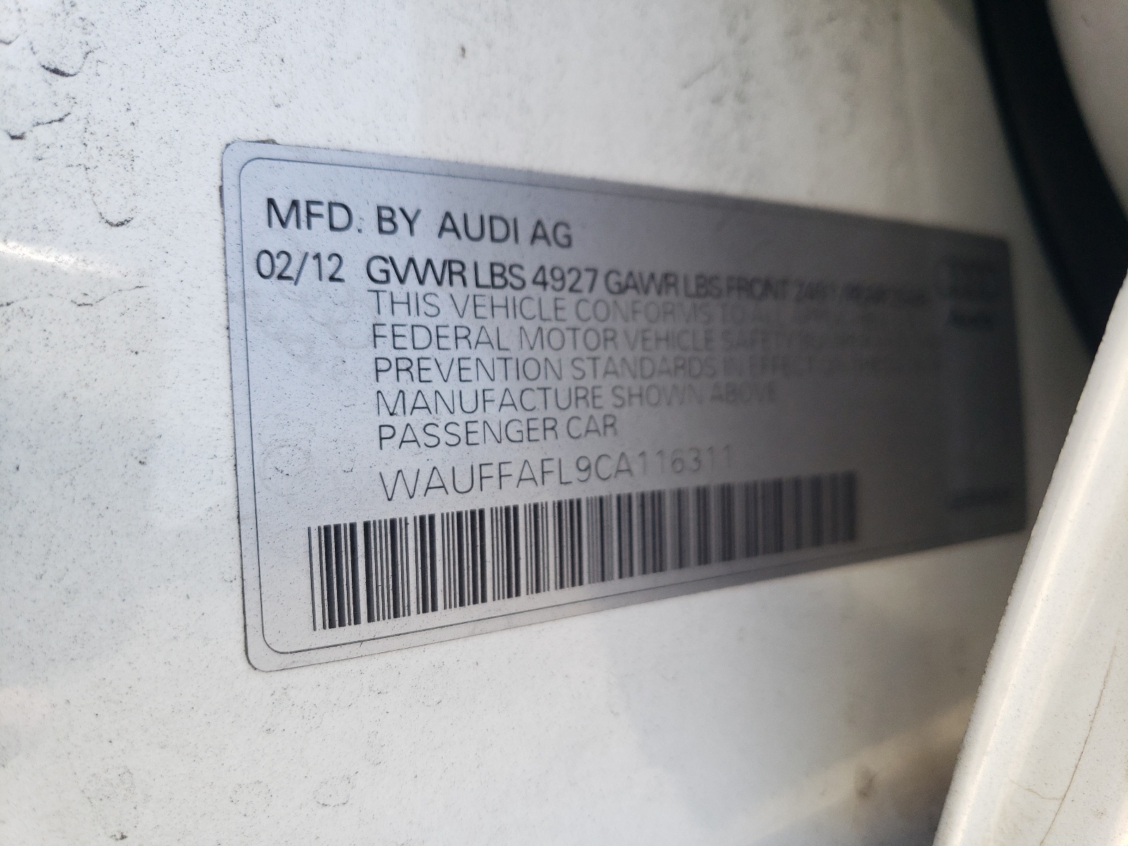 WAUFFAFL9CA116311 2012 Audi A4 Premium Plus