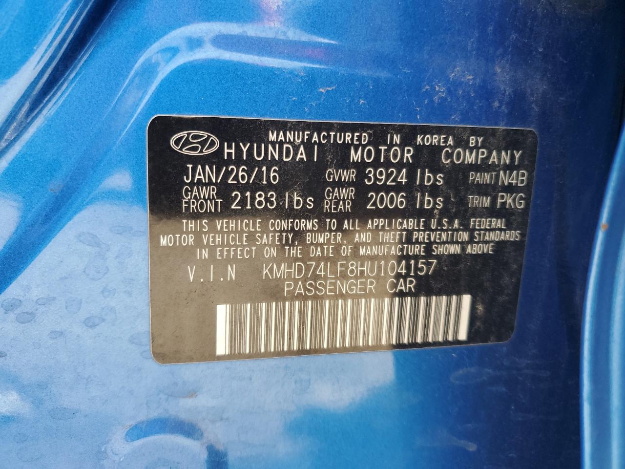 2017 Hyundai Elantra Se VIN: KMHD74LF8HU104157 Lot: 65627734