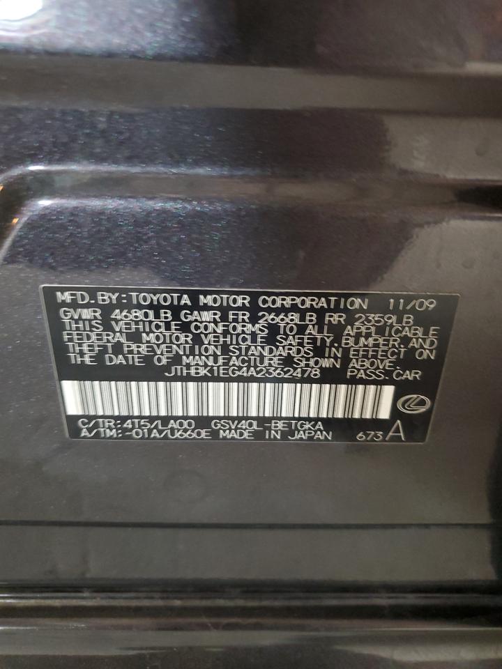 2010 Lexus Es 350 VIN: JTHBK1EG4A2362478 Lot: 66156414