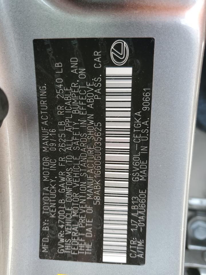 2016 Lexus Es 350 VIN: 58ABK1GG0GU035625 Lot: 68882644