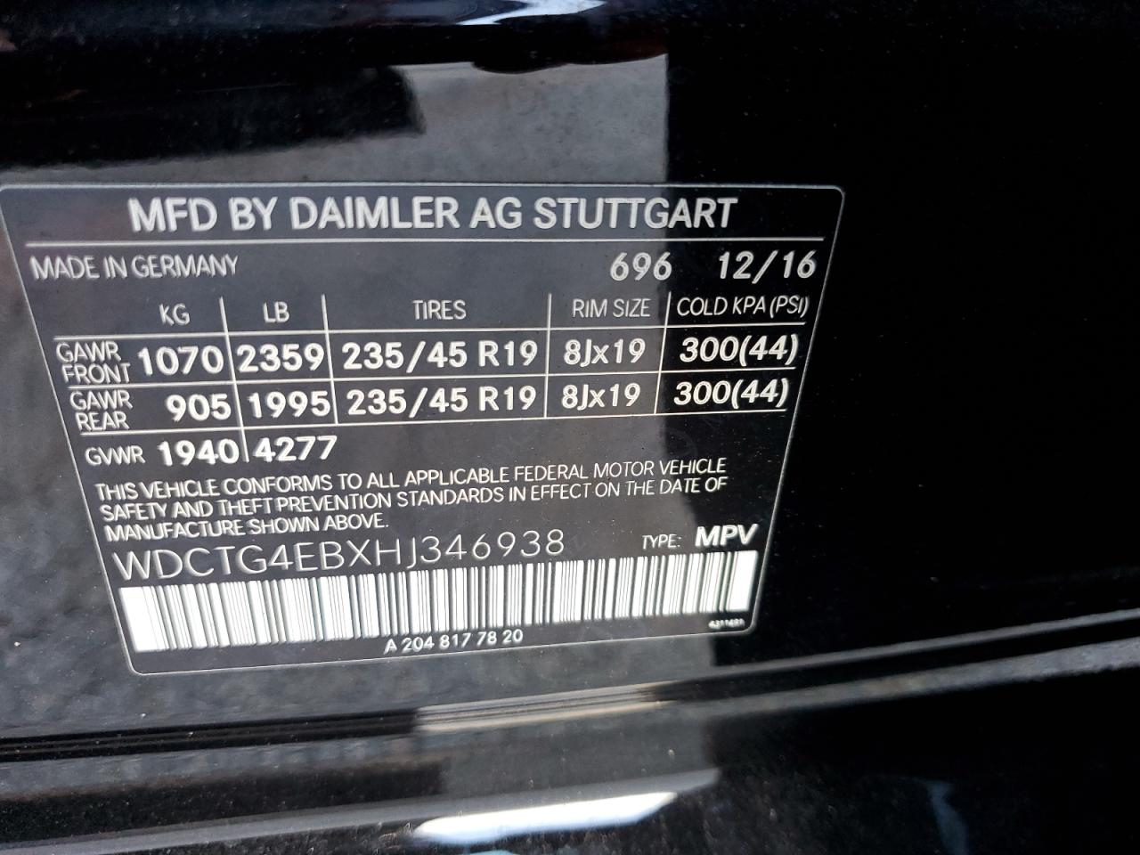 2017 Mercedes-Benz Gla 250 VIN: WDCTG4EBXHJ346938 Lot: 65677974