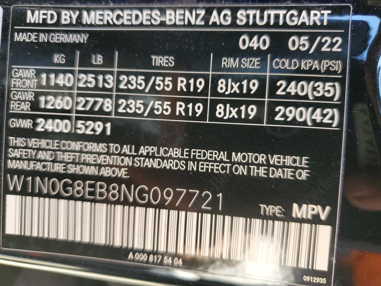 W1N0G8EB8NG097721 2022 Mercedes-Benz Glc 300 4Matic