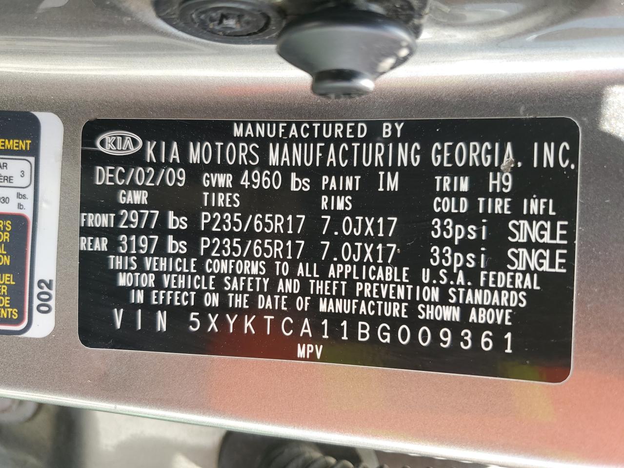 5XYKTCA11BG009361 2011 Kia Sorento Base