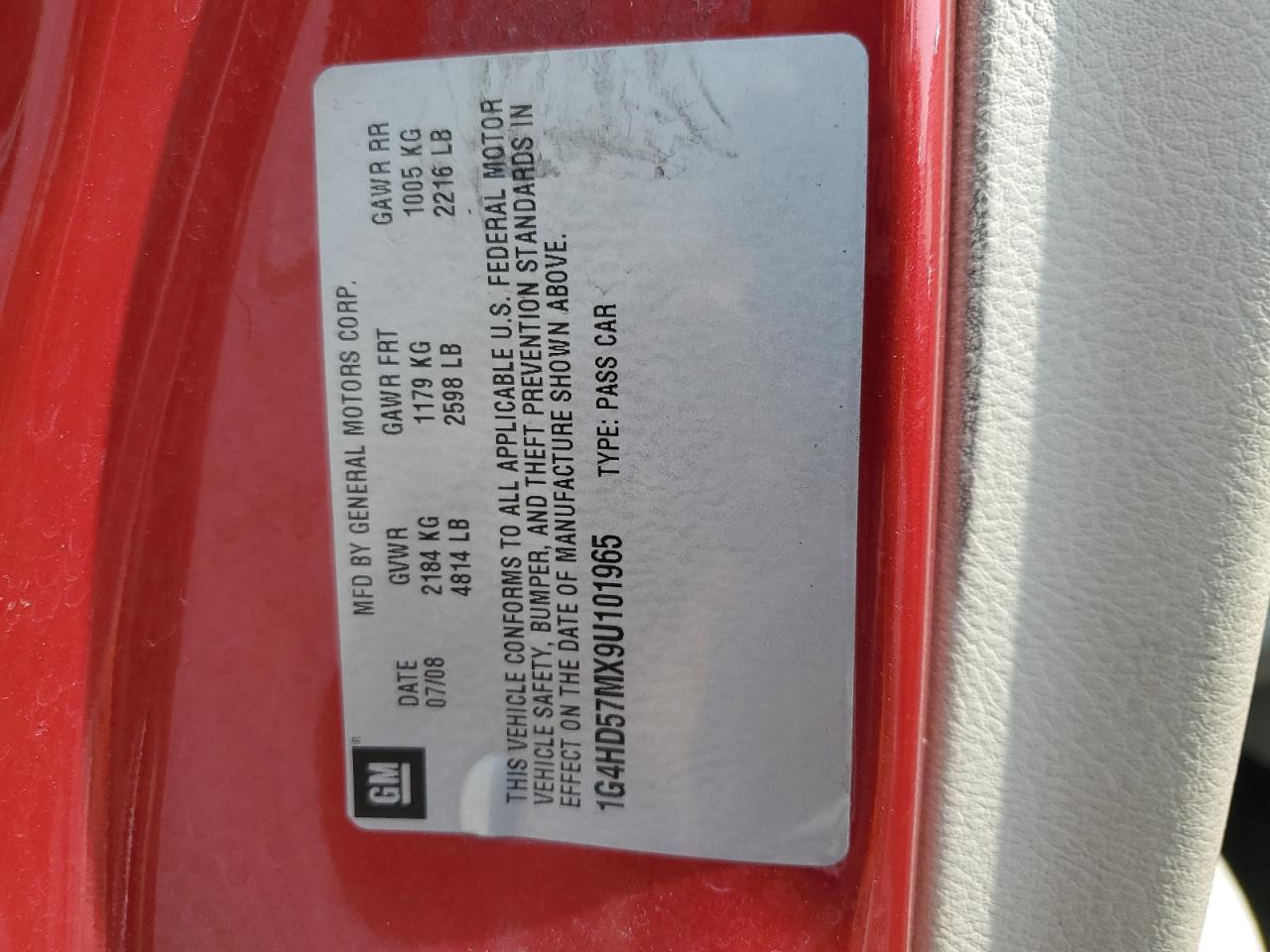 2009 Buick Lucerne Cxl VIN: 1G4HD57MX9U101965 Lot: 67638184