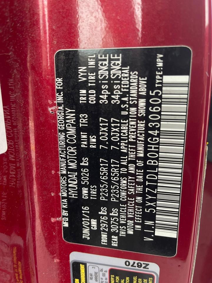 2017 Hyundai Santa Fe Sport VIN: 5XYZTDLB0HG430605 Lot: 68548814