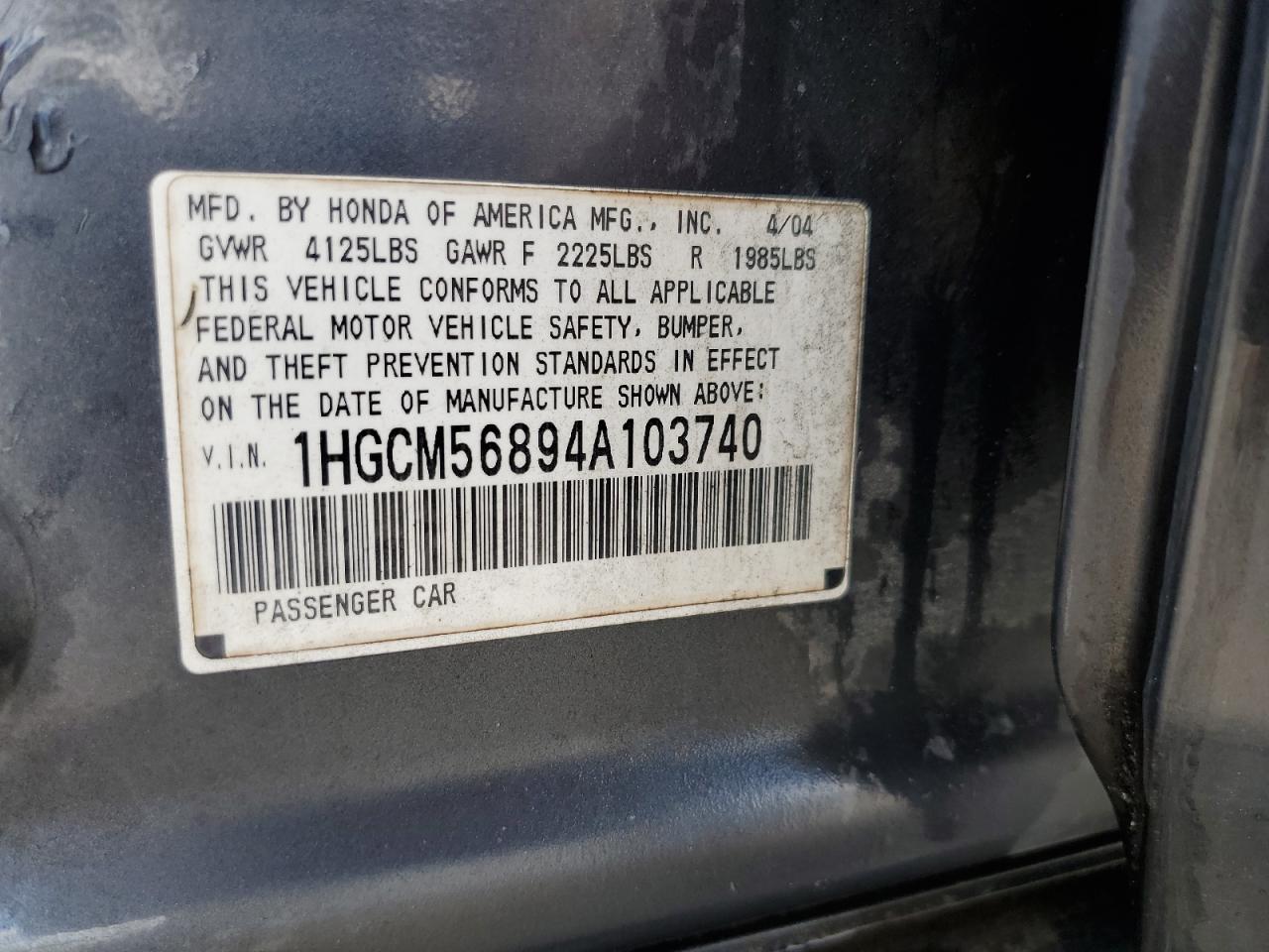 1HGCM56894A103740 2004 Honda Accord Ex