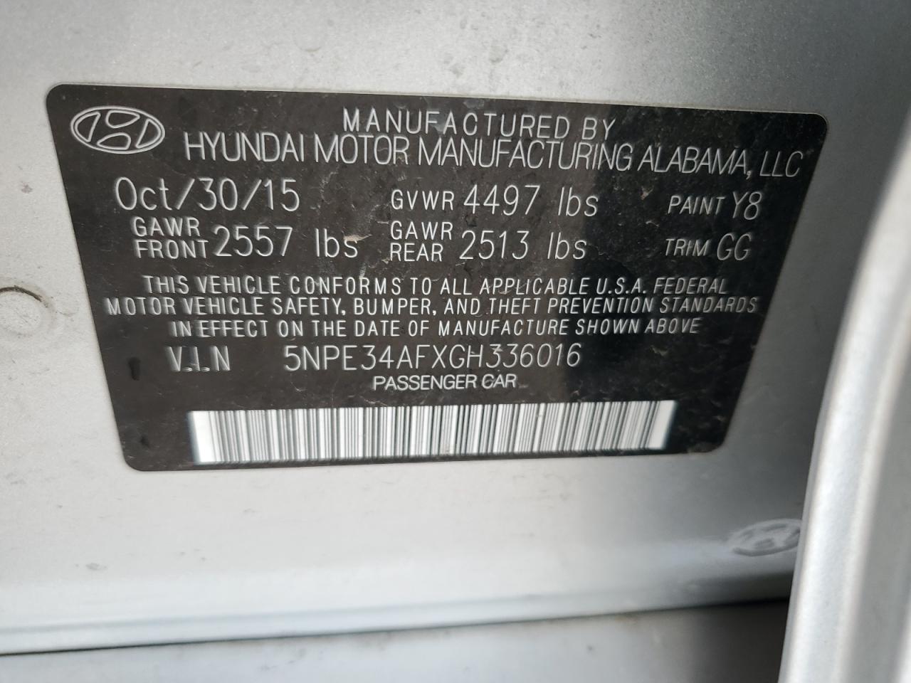 2016 Hyundai Sonata Sport VIN: 5NPE34AFXGH336016 Lot: 63456094