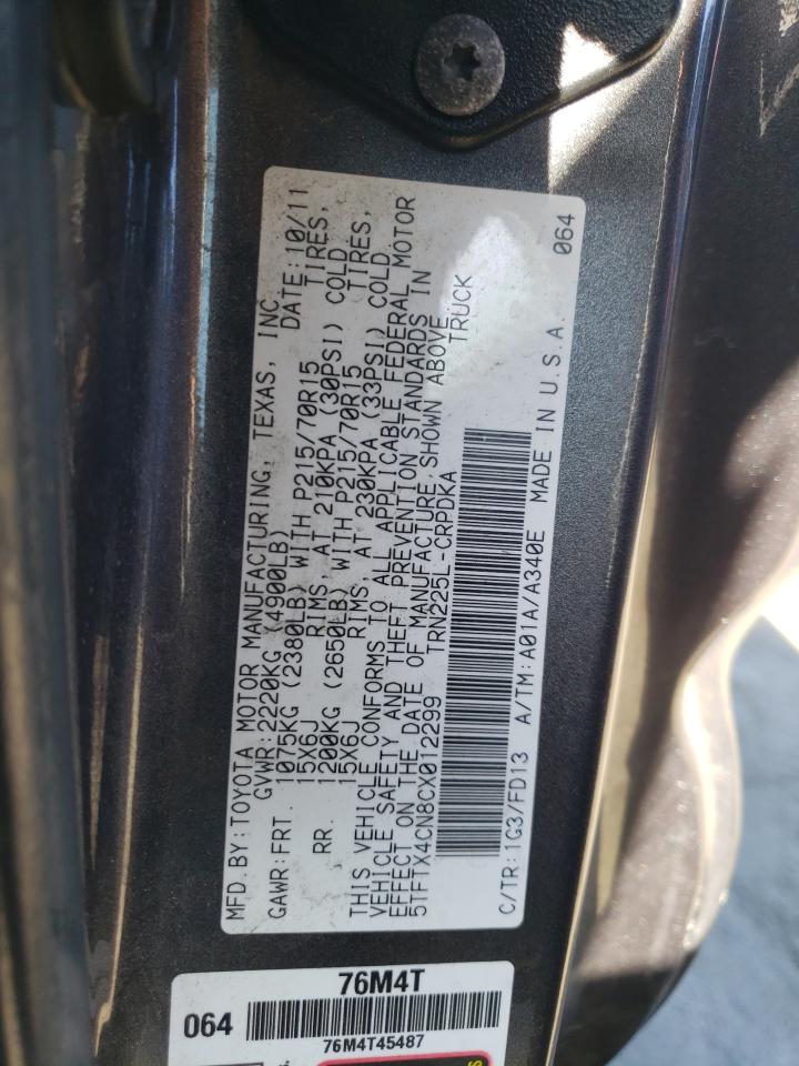 2012 Toyota Tacoma Access Cab VIN: 5TFTX4CN8CX012299 Lot: 68275374