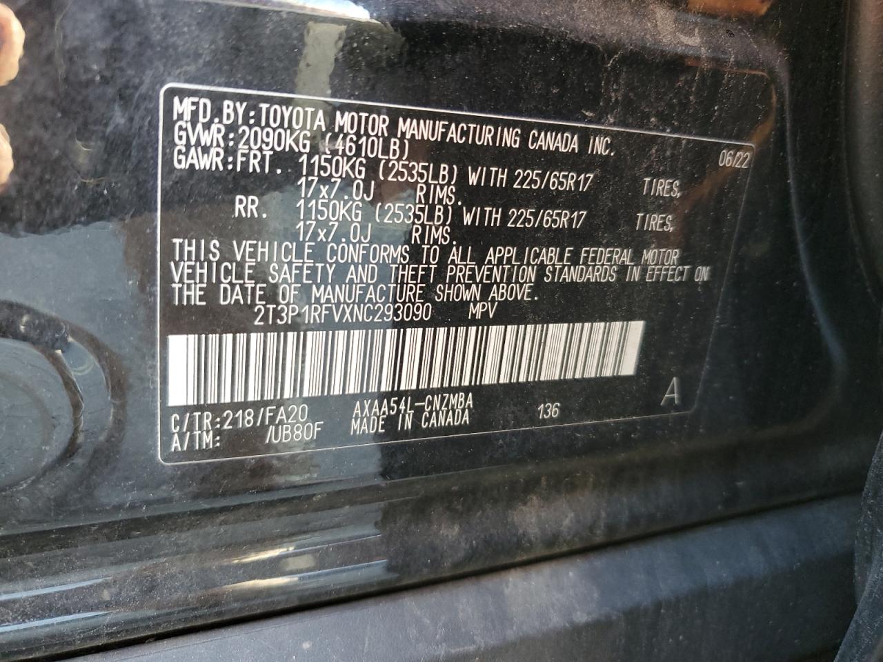 2T3P1RFVXNC293090 2022 Toyota Rav4 Xle