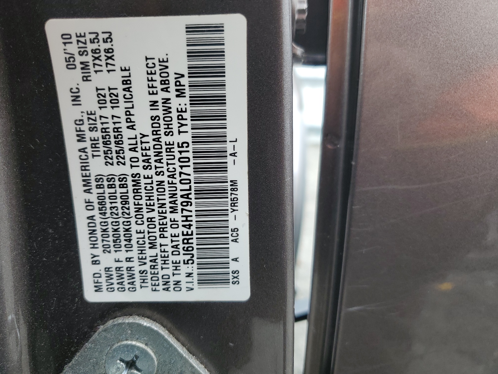 5J6RE4H79AL071015 2010 Honda Cr-V Exl