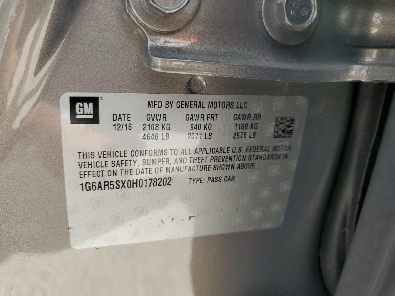 2017 Cadillac Cts Luxury VIN: 1G6AR5SX0H0178202 Lot: 67476034