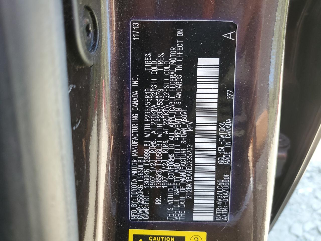 2014 Lexus Rx 350 Base VIN: 2T2BK1BA4EC235203 Lot: 66020264