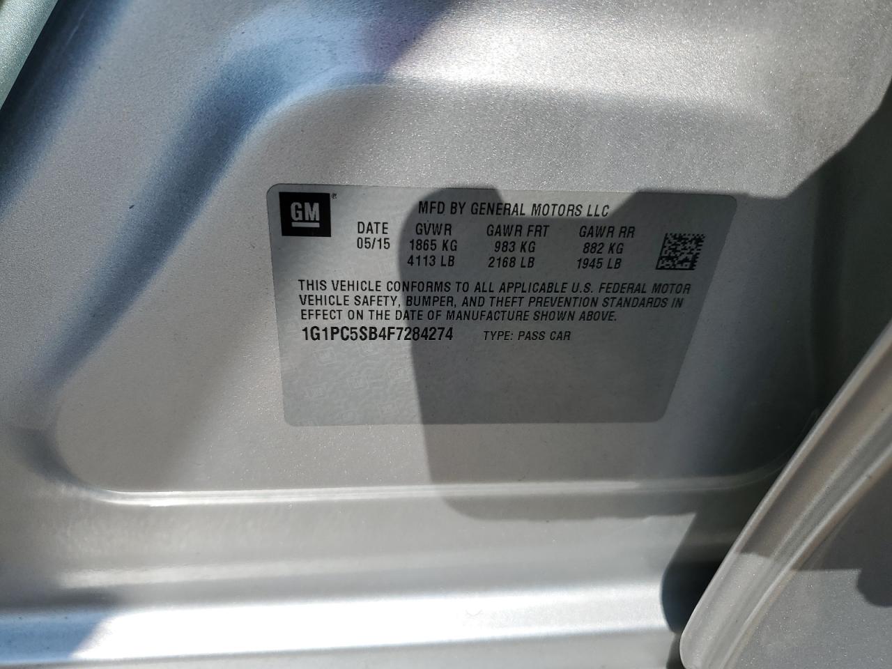 2015 Chevrolet Cruze Lt VIN: 1G1PC5SB4F7284274 Lot: 67457094