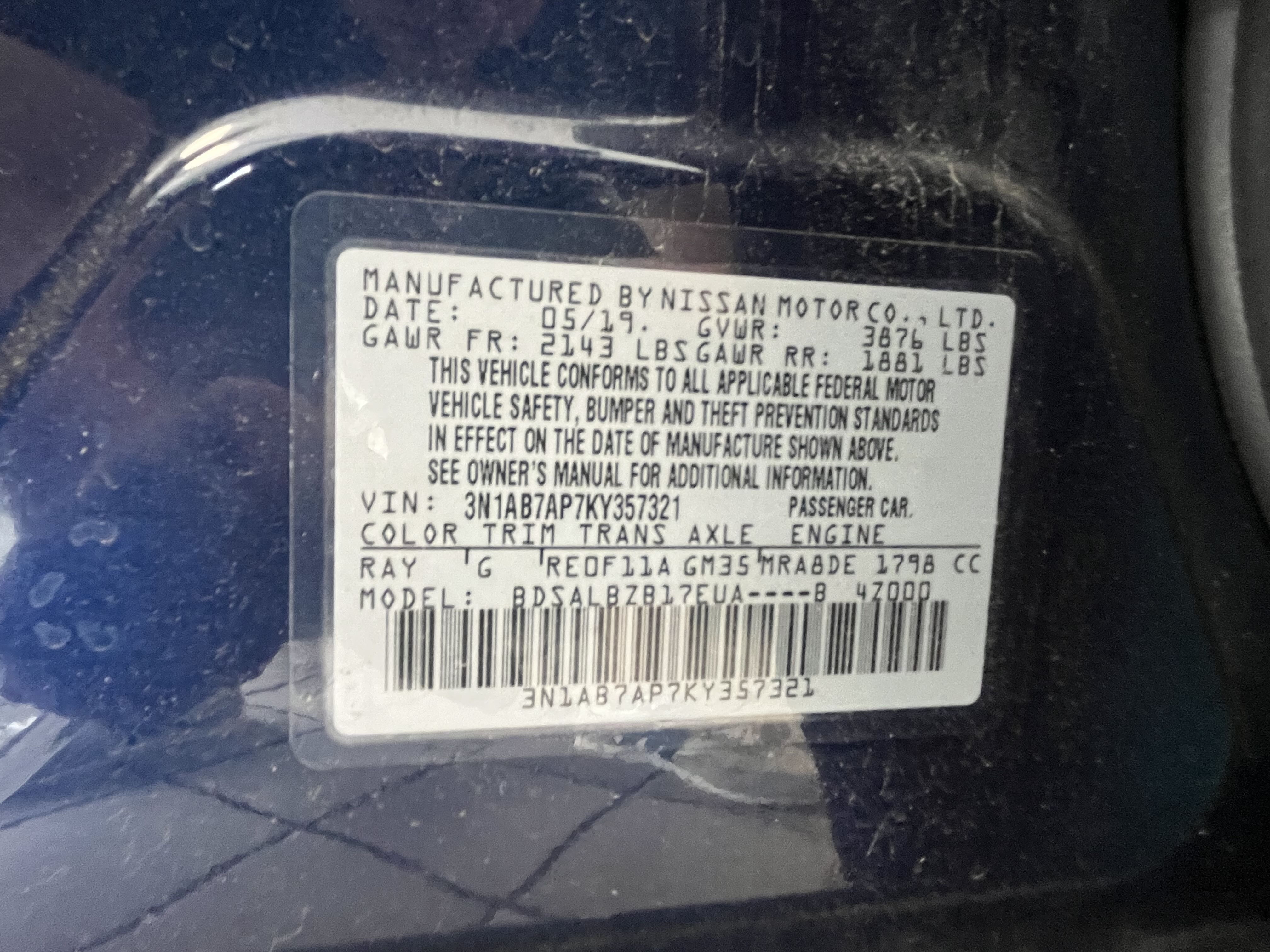 2019 Nissan Sentra S vin: 3N1AB7AP7KY357321