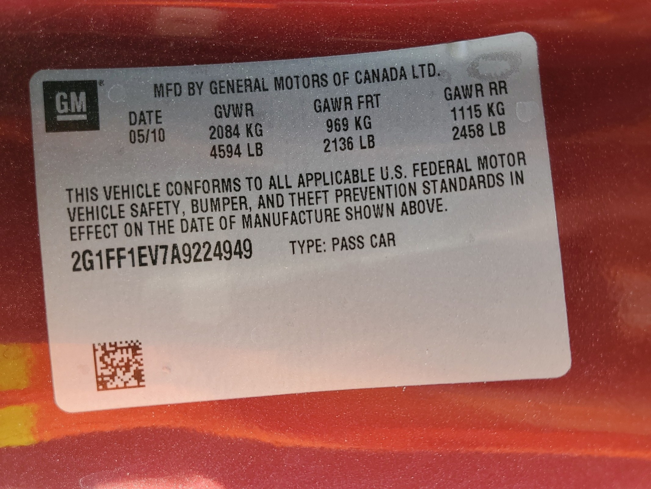 2G1FF1EV7A9224949 2010 Chevrolet Camaro Lt