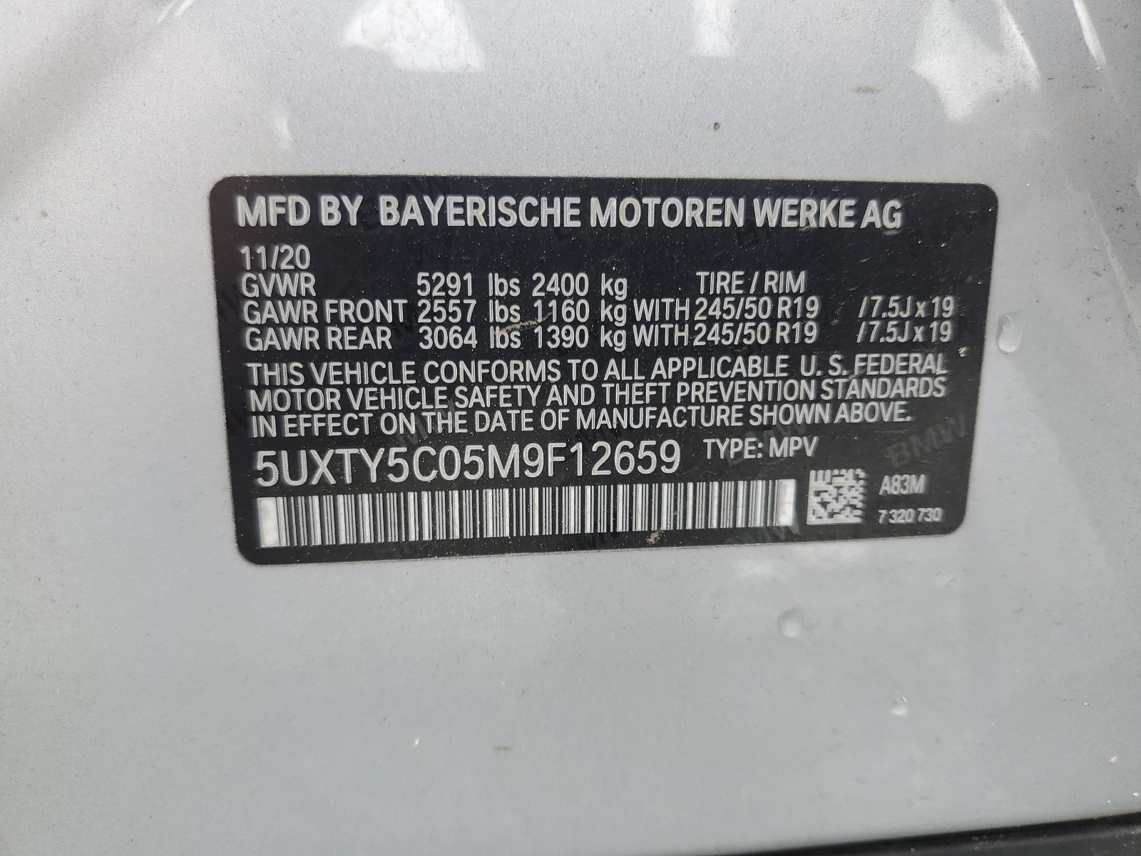 5UXTY5C05M9F12659 2021 BMW X3 xDrive30I