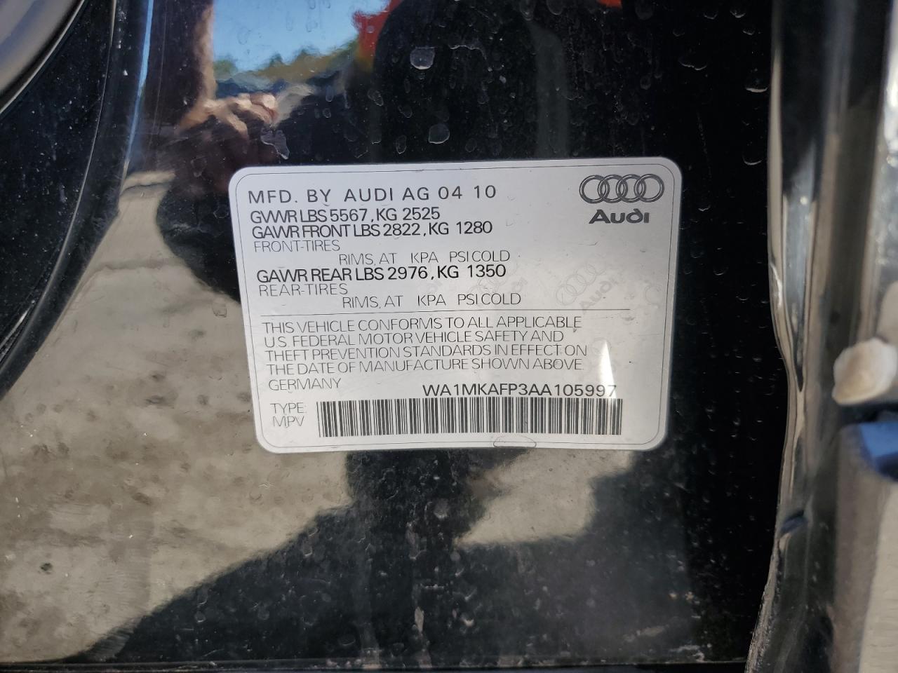 WA1MKAFP3AA105997 2010 Audi Q5 Premium Plus