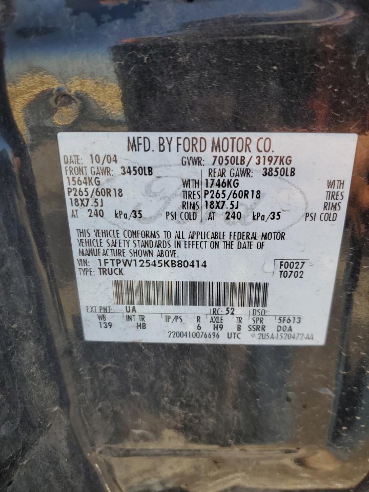 2005 Ford F150 Supercrew VIN: 1FTPW12545KB80414 Lot: 64220714