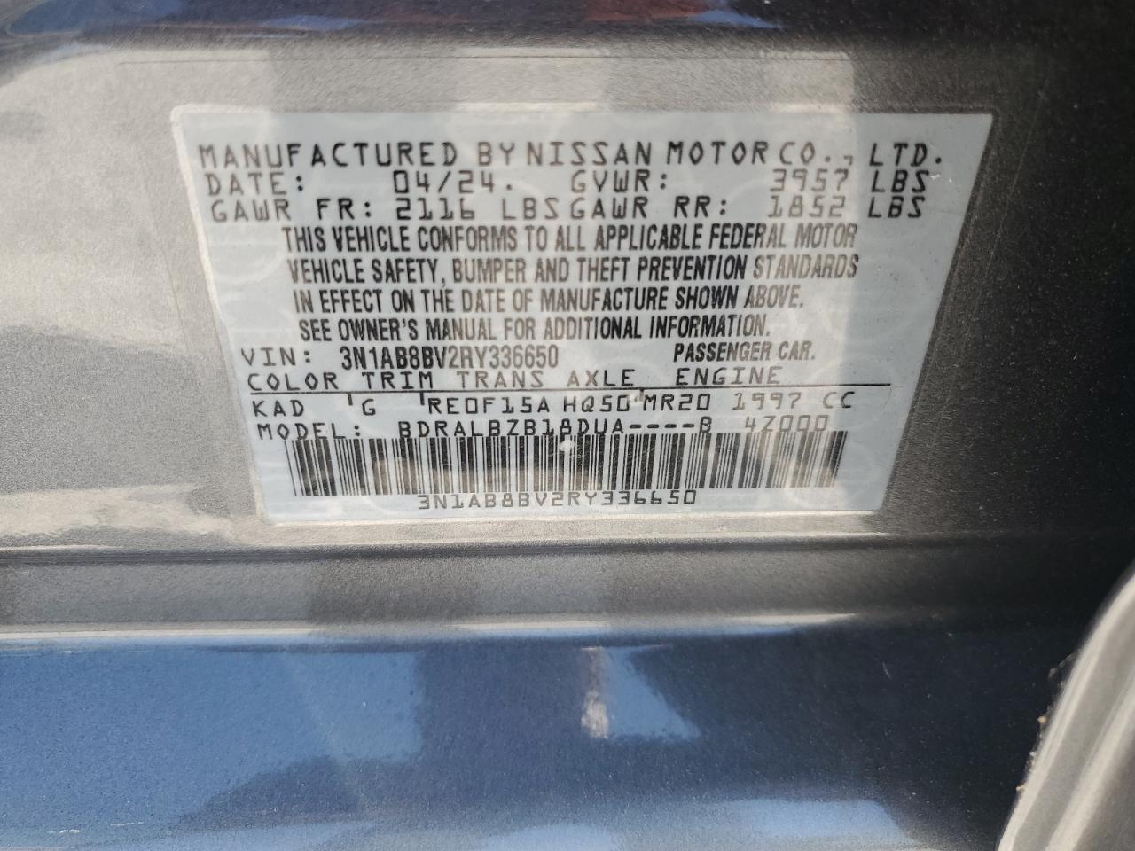 2024 Nissan Sentra S VIN: 3N1AB8BV2RY336650 Lot: 68521224