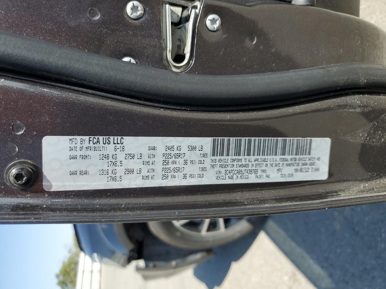 2018 Dodge Journey Se VIN: 3C4PDCAB9JT439769 Lot: 65488074