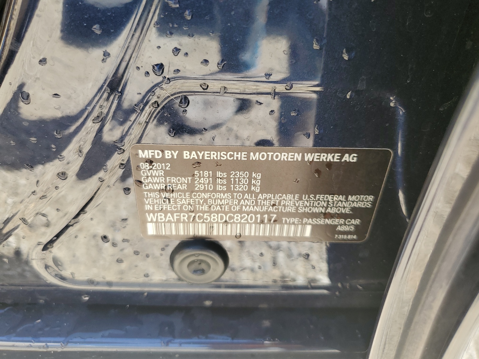 WBAFR7C58DC820117 2013 BMW 535 I