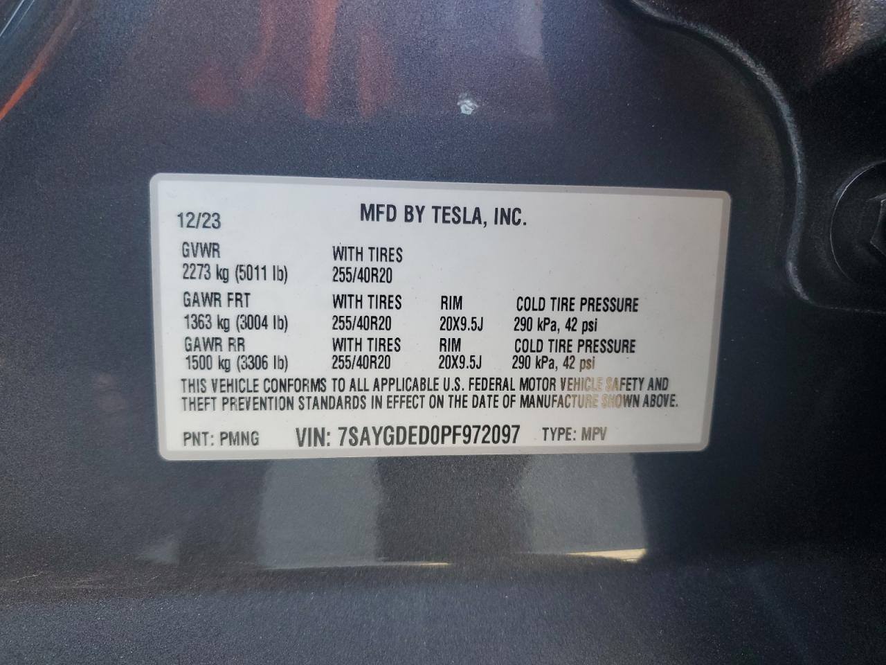 2023 Tesla Model Y VIN: 7SAYGDED0PF972097 Lot: 66129644