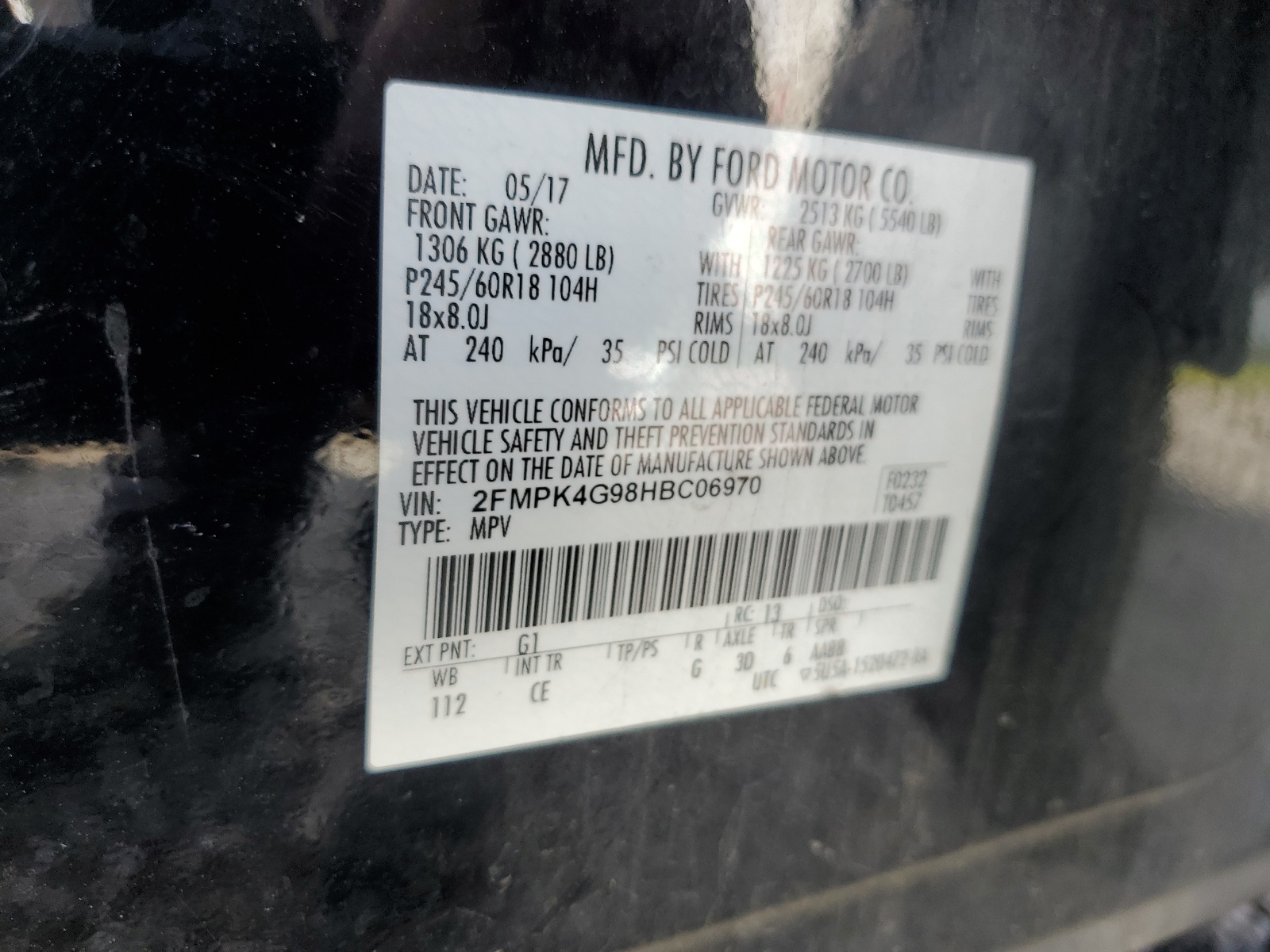 2FMPK4G98HBC06970 2017 Ford Edge Se