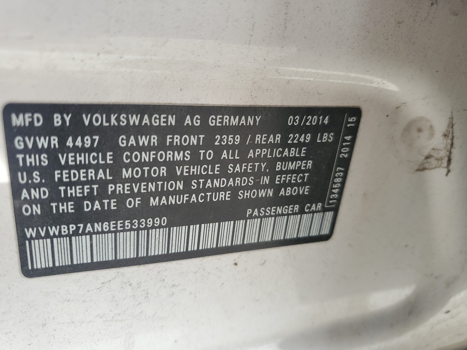 WVWBP7AN6EE533990 2014 Volkswagen Cc Sport