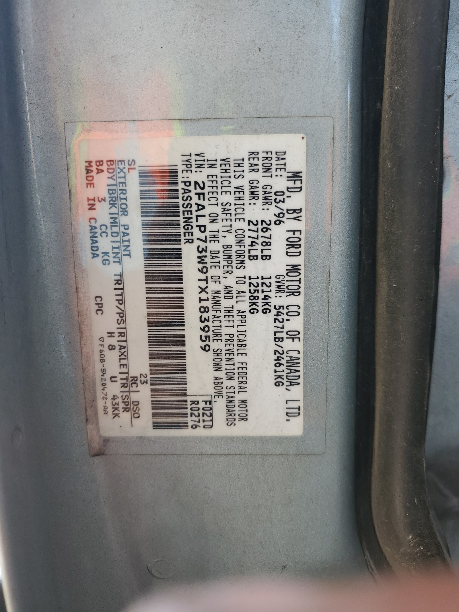 2FALP73W9TX183959 1996 Ford Crown Victoria