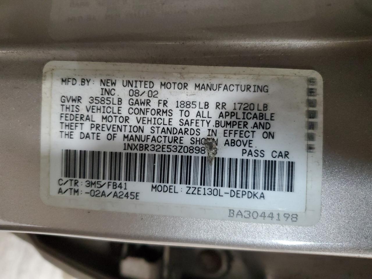 2003 Toyota Corolla Ce VIN: 1NXBR32E53Z089873 Lot: 67716314