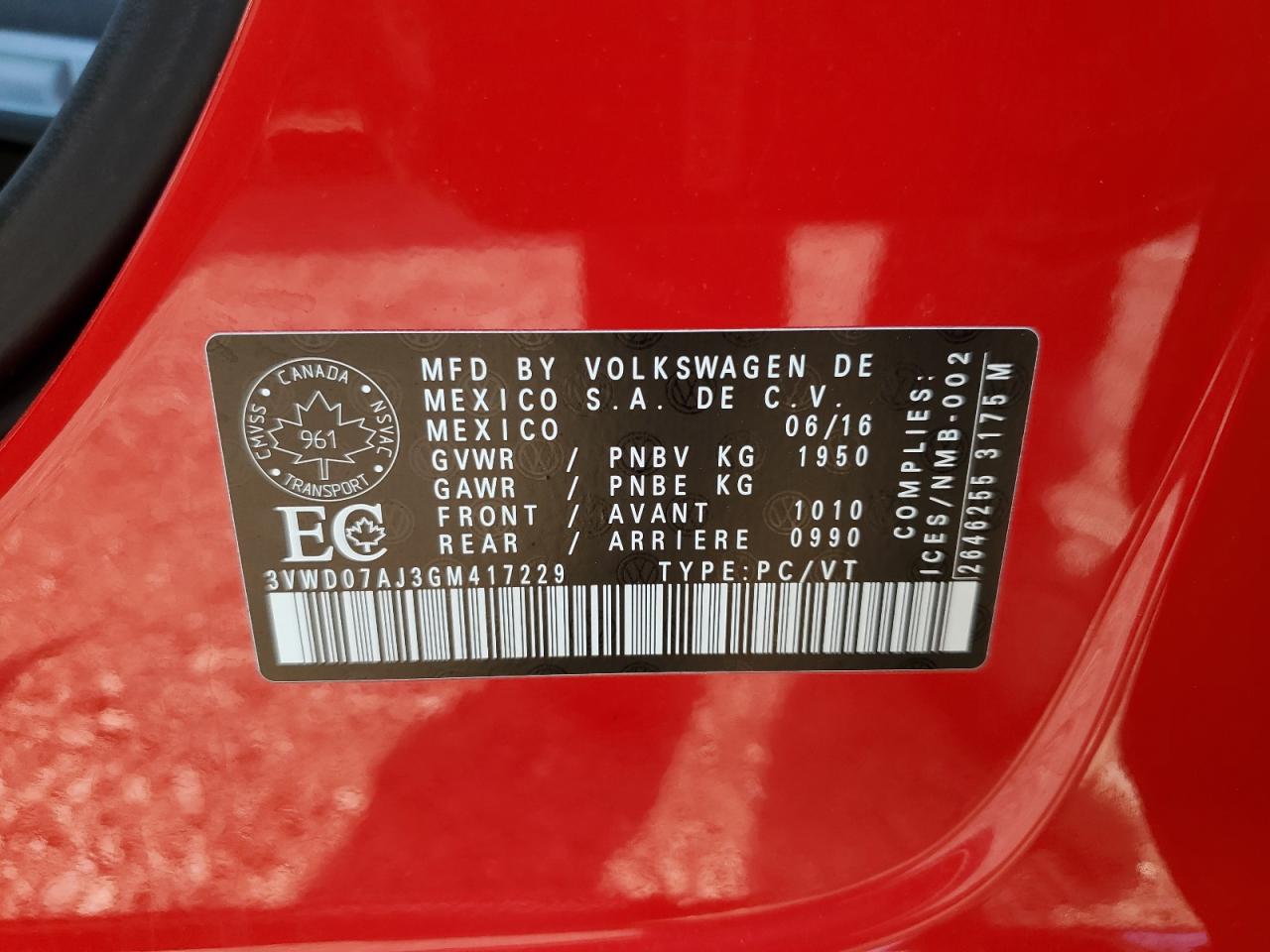 2016 Volkswagen Jetta Comfortline VIN: 3VWD07AJ3GM417229 Lot: 65686234