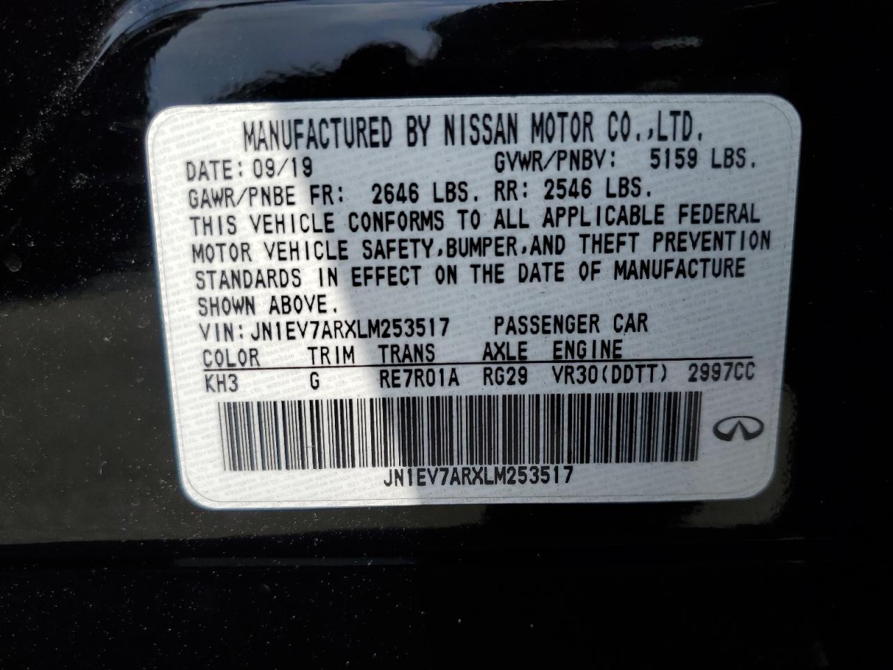 JN1EV7ARXLM253517 2020 Infiniti Q50 Pure