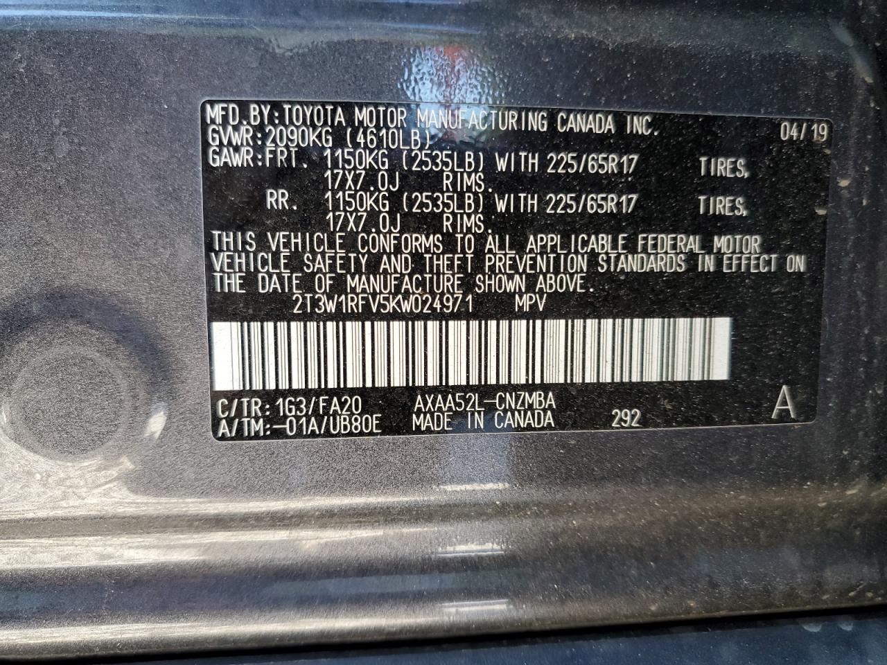 2T3W1RFV5KW024971 2019 TOYOTA RAV 4 - Image 13