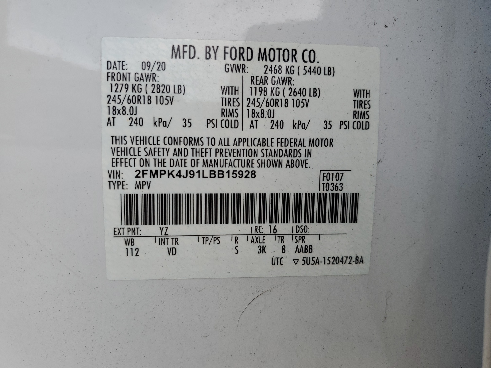 2FMPK4J91LBB15928 2020 Ford Edge Sel